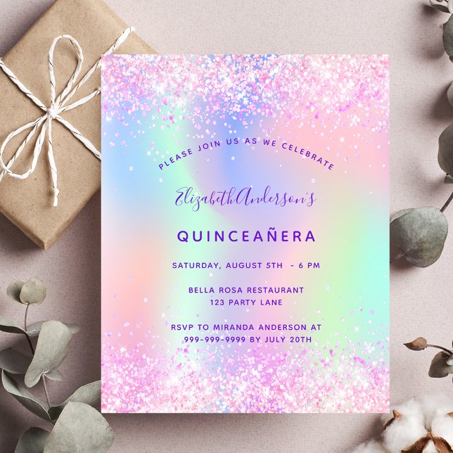 Flyer Invitación presupuestaria para purpurina púrpura Q (Subido por el creador)
