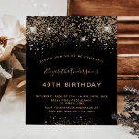 Flyer Invitación presupuestaria para purpurinas de oro n<br><div class="desc">Tenga en cuenta que esta invitación está en papel de volante y es muy delgada. Los sobres no están incluidos. Para invitaciones más gruesas (el mismo diseño) visite nuestra tienda. Una invitación moderna, elegante y glamurosa para una fiesta de cumpleaños número 40 (o cualquier edad). Un fondo negro decorado con...</div>