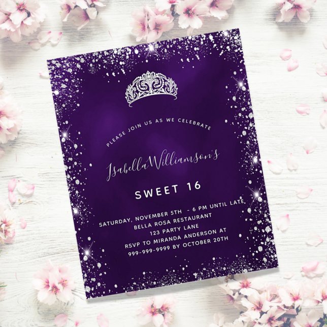 Flyer Invitación presupuestaria para Quinceanera púrpura (Subido por el creador)