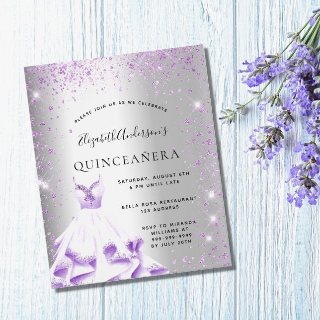 Flyer Invitación presupuestaria para vestido púrpura pla (Subido por el creador)