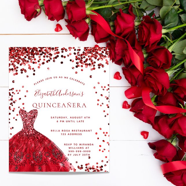 Flyer Invitación presupuestaria para vestir rojo Quincea (Subido por el creador)