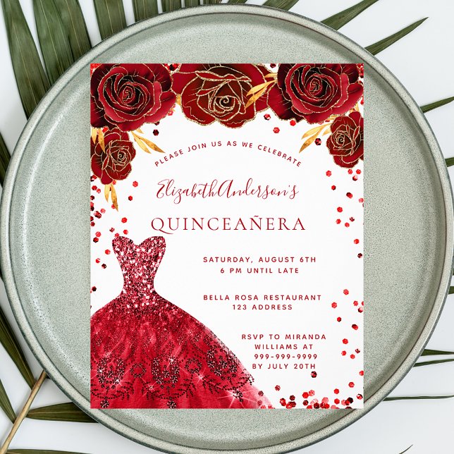 Flyer Invitación presupuestaria para vestir rojo Quincea (Subido por el creador)