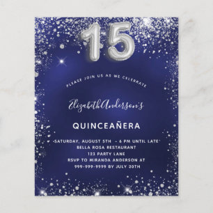 Flyer Invitación presupuestaria Quinceanera azul marino