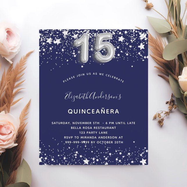Flyer Invitación presupuestaria Quinceanera azul marino (Subido por el creador)