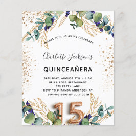Flyer Invitación presupuestaria Quinceanera eucalyptus