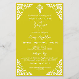 Flyer Invitación Presupuesto Floral Cruz Bautizo Amarill