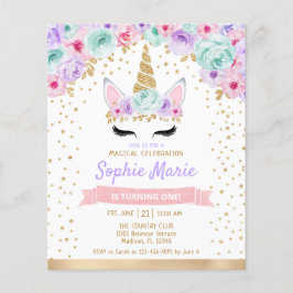 Flyer Invitación púrpura Verde azulada de primer cumplea