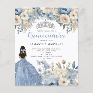 Flyer Invitación Quinceañera floral azul de presupuesto
