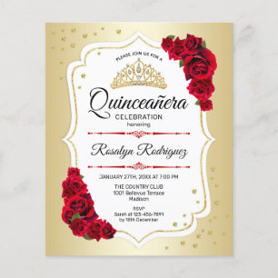 Flyer Invitación Quinceañera Presupuesto - Dorado Blanco