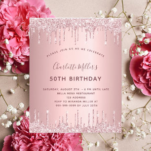Flyer Invitación rosa de de purpurina rosa de cumpleaño