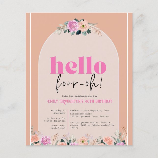 Flyer Invitación rosa polvorienta del presupuesto "Hola  (Frente)