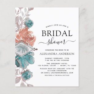 Flyer Invitación rosa turquesa con ducha de novia de pre