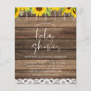 Flyer Invitación Rustic Sunflower de Baby Shower de pres