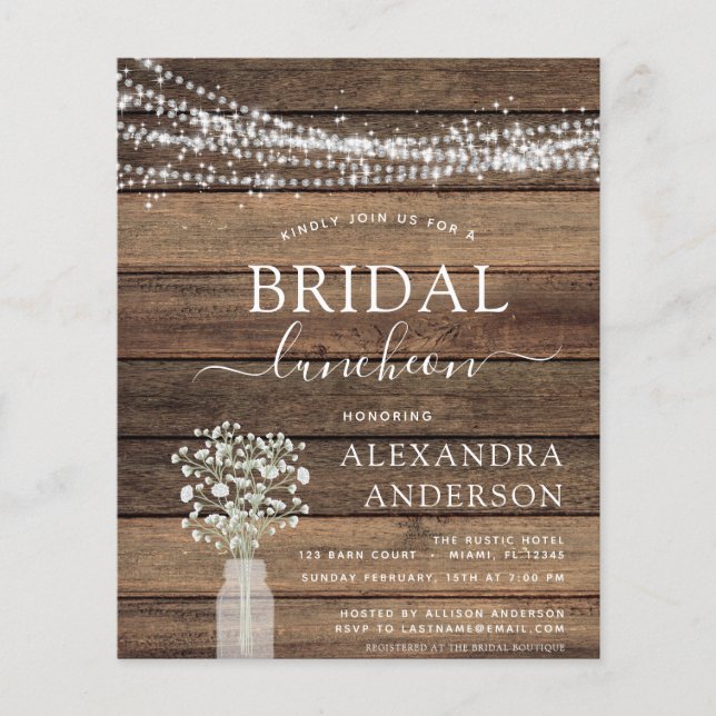 Flyer Invitación rústica para el almuerzo de la ducha de (Frente)