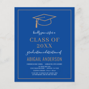 Flyer Invitación simple de graduación con foto azul y do
