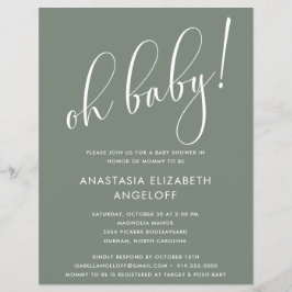 Flyer Invitación verde de guión moderno de Baby Shower