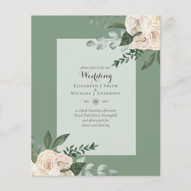 Flyer Invitaciones a bodas de rosas blancas con menos pr (Frente)