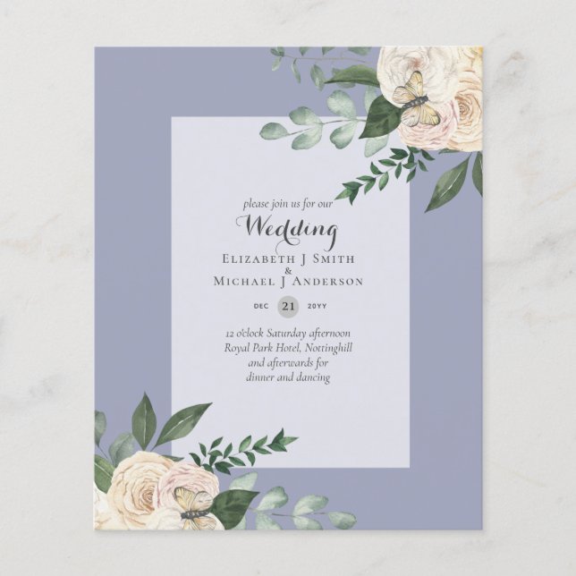 Flyer Invitaciones a bodas de rosas blancas con menos pr (Frente)