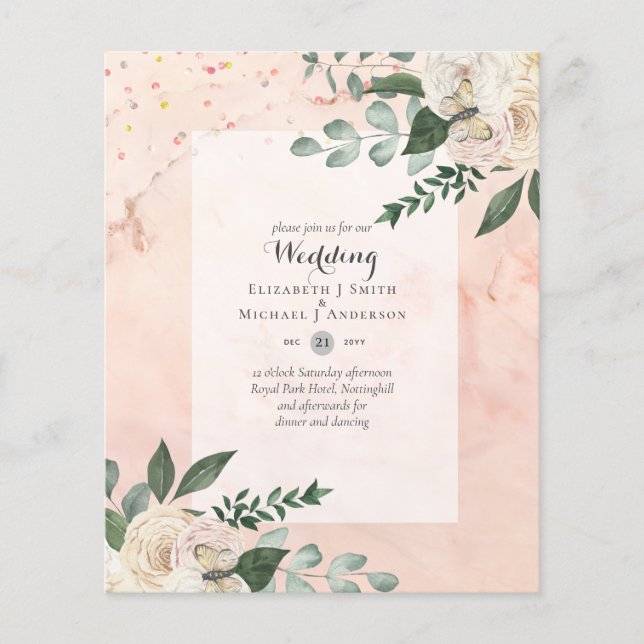 Flyer Invitaciones a bodas de rosas blancas con menos pr (Frente)