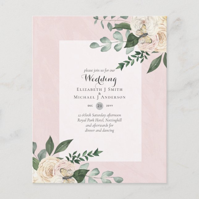 Flyer Invitaciones a bodas de rosas blancas con menos pr (Frente)