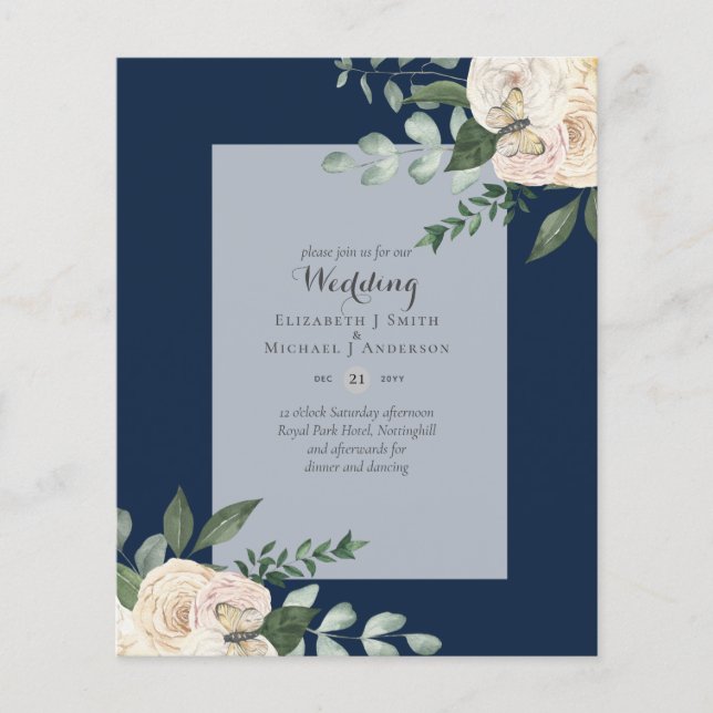 Flyer Invitaciones a bodas de rosas blancas con menos pr (Frente)