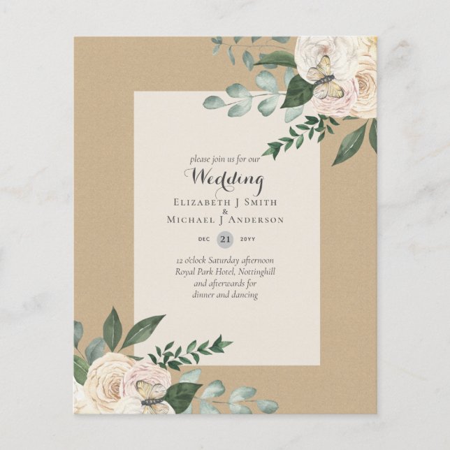 Flyer Invitaciones a bodas de rosas blancas con menos pr (Frente)