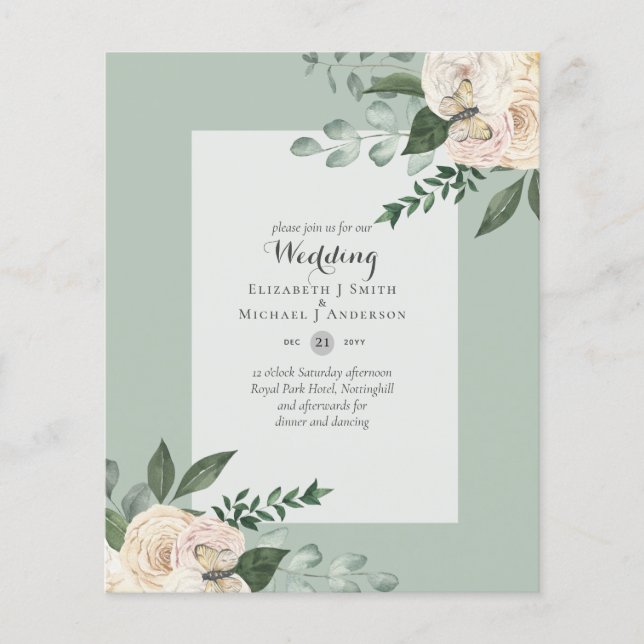 Flyer Invitaciones a bodas de rosas blancas con menos pr (Frente)
