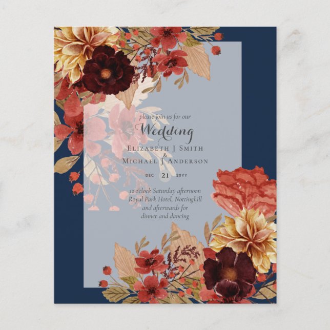 Flyer Invitaciones a bodas florales para otoño - Dusky (Frente)