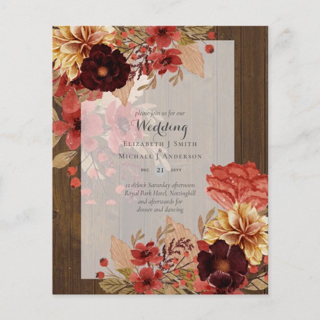 Flyer Invitaciones a bodas florales para otoño - Dusky (Frente)