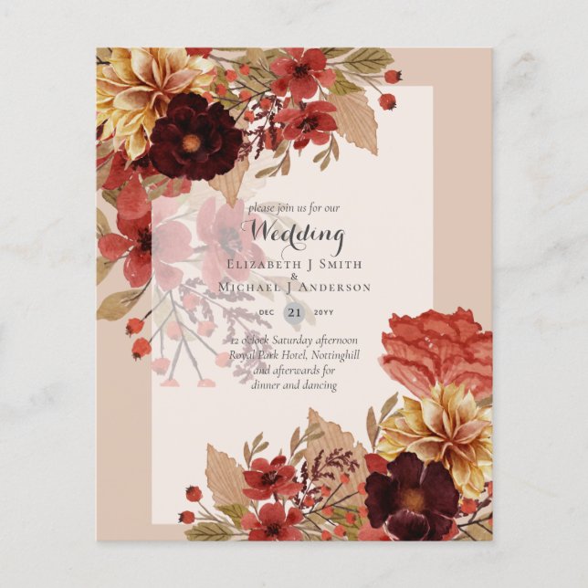 Flyer Invitaciones a bodas florales para otoño - Dusky (Frente)