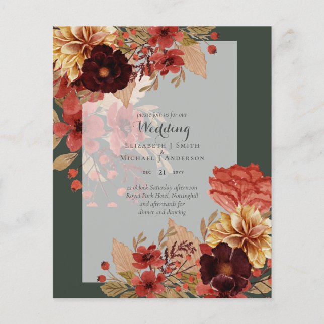 Flyer Invitaciones a bodas florales para otoño - Dusky (Frente)