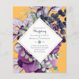 Flyer Invitaciones a bodas moradas con flores azul morad