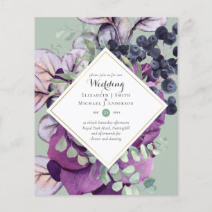 Flyer Invitaciones a bodas moradas con flores azul morad