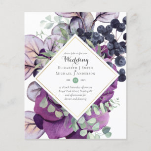 Flyer Invitaciones a bodas moradas con flores azul morad