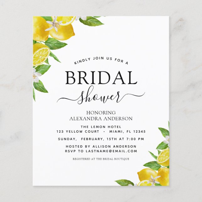 Flyer Invitaciones a Citrus de Limón de Ducha Bridal Pre (Frente)