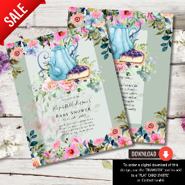 Flyer Invitaciones a ducha para Fiestas de té en tiempo