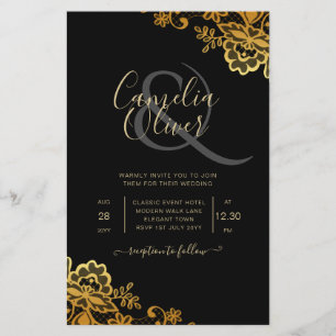 Flyer Invitaciones a la boda de Black Gold Lace