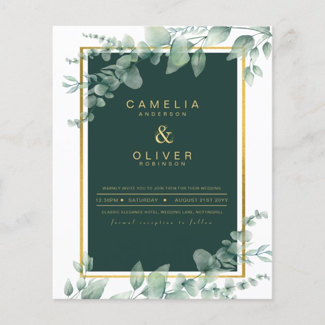 Flyer Invitaciones a la boda de eucalipto El oro verde e (Frente)