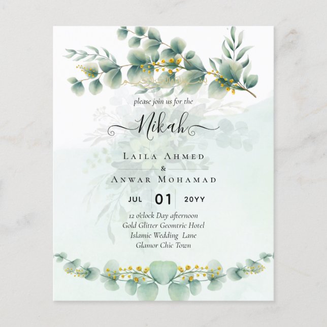 Flyer Invitaciones a la Boda de Oro de NIKAH Greenery Bi (Frente)