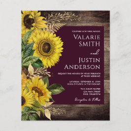 Flyer Invitaciones a la boda del girasol de la madera rú