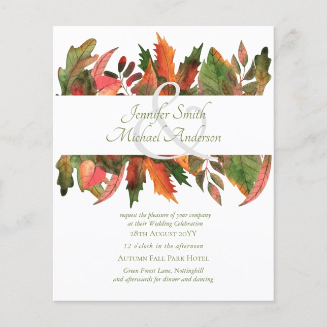 Flyer Invitaciones a la boda del otoño de otoño para el  (Frente)