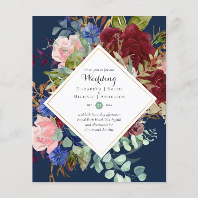Flyer Invitaciones a la boda floral de la Marina Borgoña (Frente)