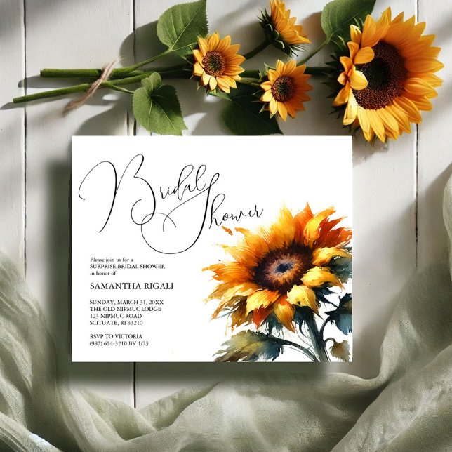 Flyer Invitaciones a la ducha de novia con girasol a pre (Budget bridal shower invitations watercolor rustic sunflowers by VG Invites)