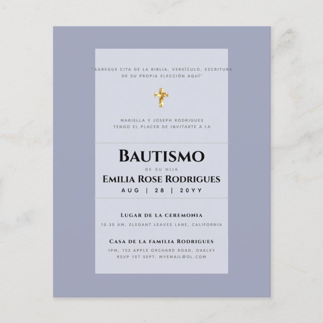 Flyer Invitaciones de Bautismo Español Católico Moderno (Frente)