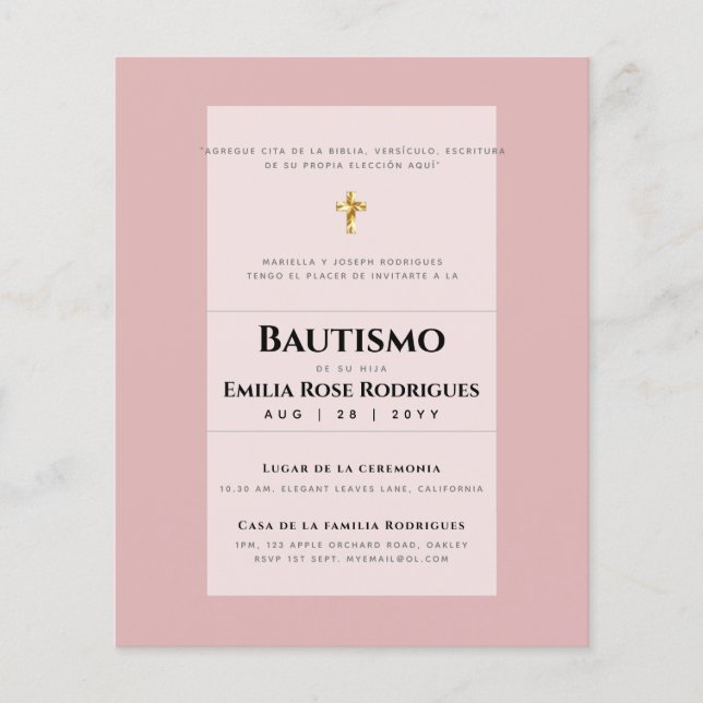 Flyer Invitaciones de Bautismo Español Católico Moderno (Frente)