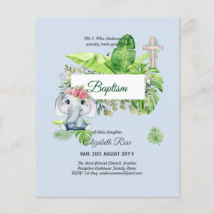 Flyer Invitaciones de Bautizo de Elefante Bebé