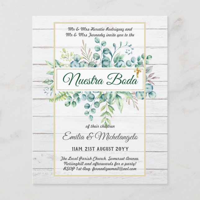 Flyer Invitaciones de Boda, Boda español GREENERY (Frente)