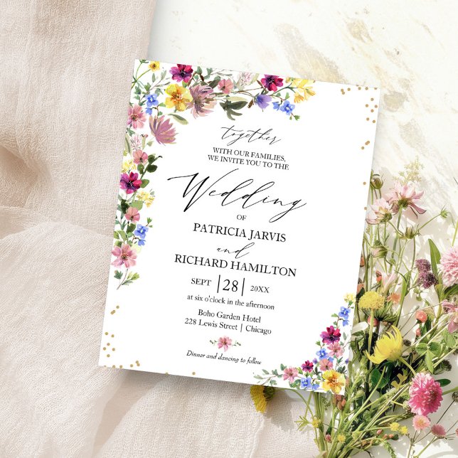 Flyer Invitaciones de boda boho con flores silvestres y  (Subido por el creador)