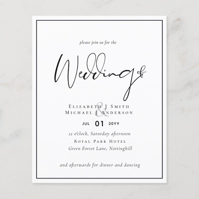 Flyer Invitaciones de Boda Clásicas en Blanco y Negro PR (Frente)