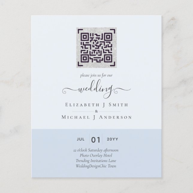 Flyer Invitaciones de boda con código QR moderno para gu (Frente)